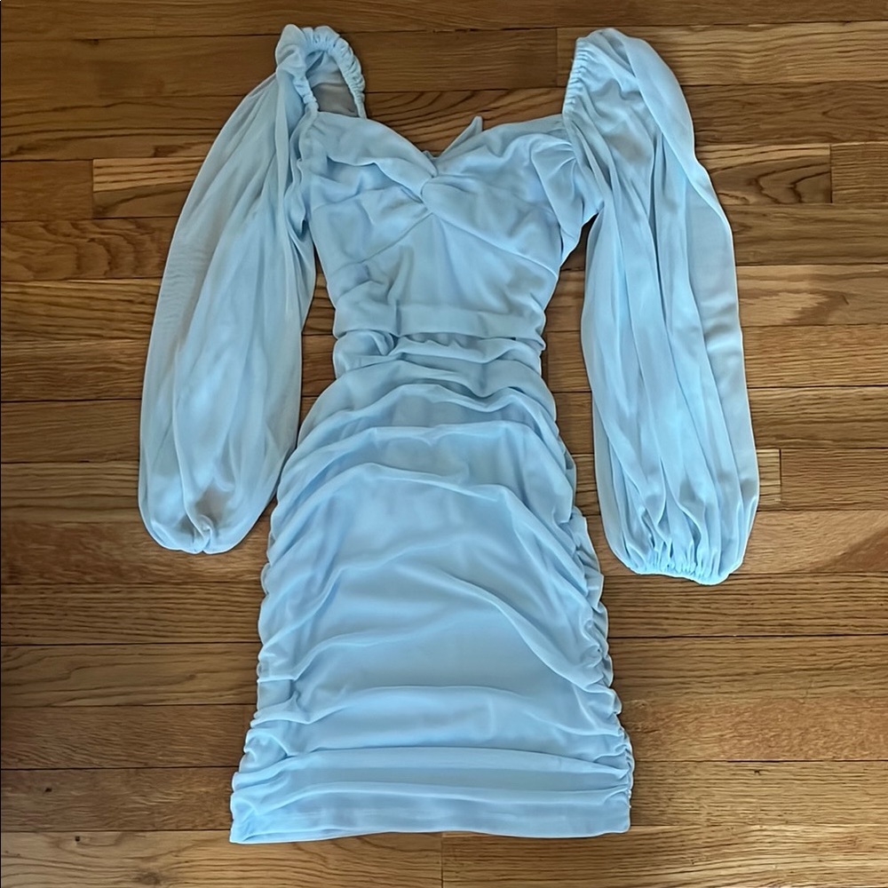 Elegant Light Blue Ruched Dress